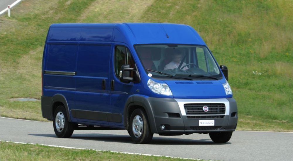 Blue Fiat Ducato van drivng along a road; Fiat Ducato Panel Van performance
