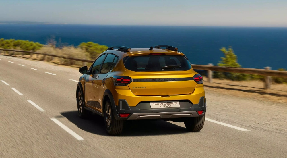 Dacia Sandero Stepway with a 1.0-litre turbocharged petrol engine, pictured from the rear.