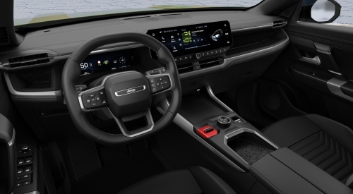 The New Jeep Compass e-Hybrid cabin showing the 16-inch touchscreen; New Jeep Compass e-Hybrid technology