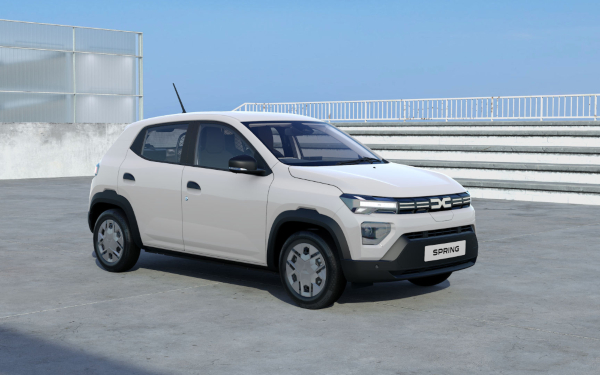 Dacia Spring Cargo Electric White Dacia Spring Cargo Electric front three quarter view.