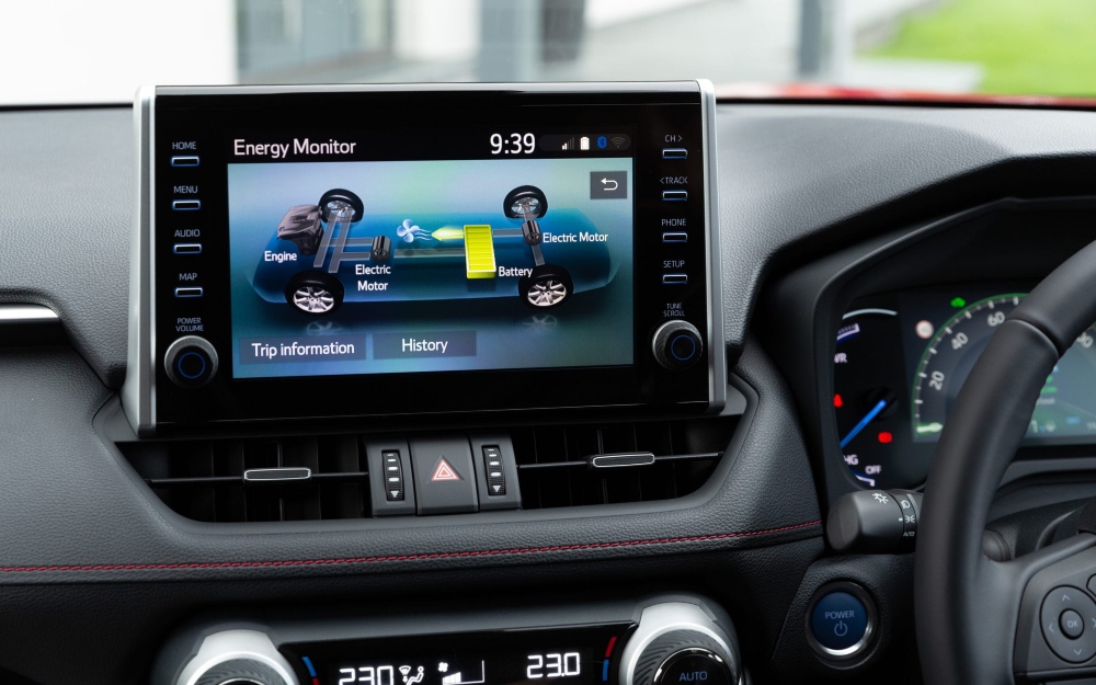 Used Toyota RAV4 PHEV touchscreen displaying the Energy Monitor.